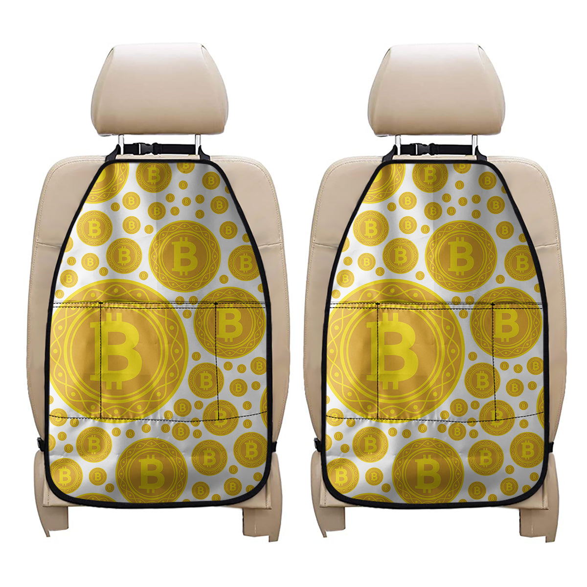 Bitcoin Crypto Pattern Print Car Seat Organizers