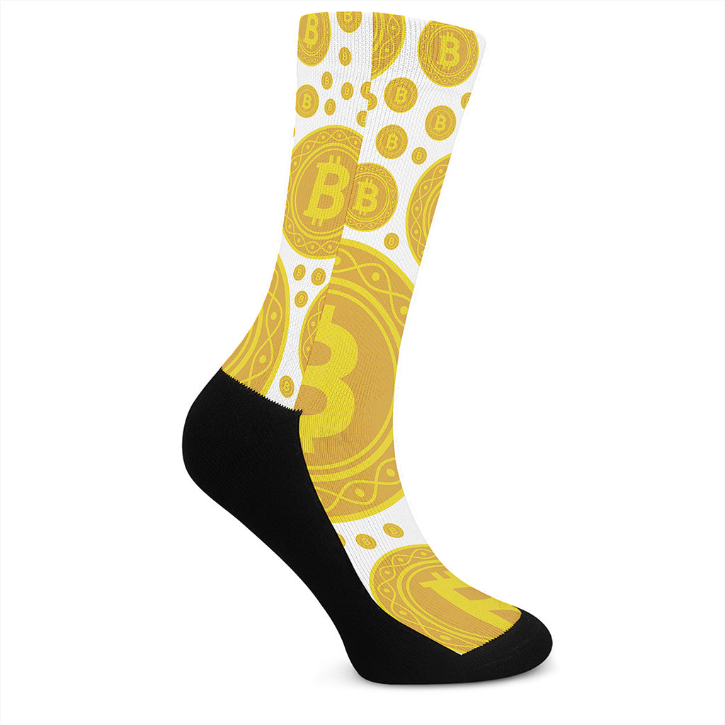 Bitcoin Crypto Pattern Print Crew Socks