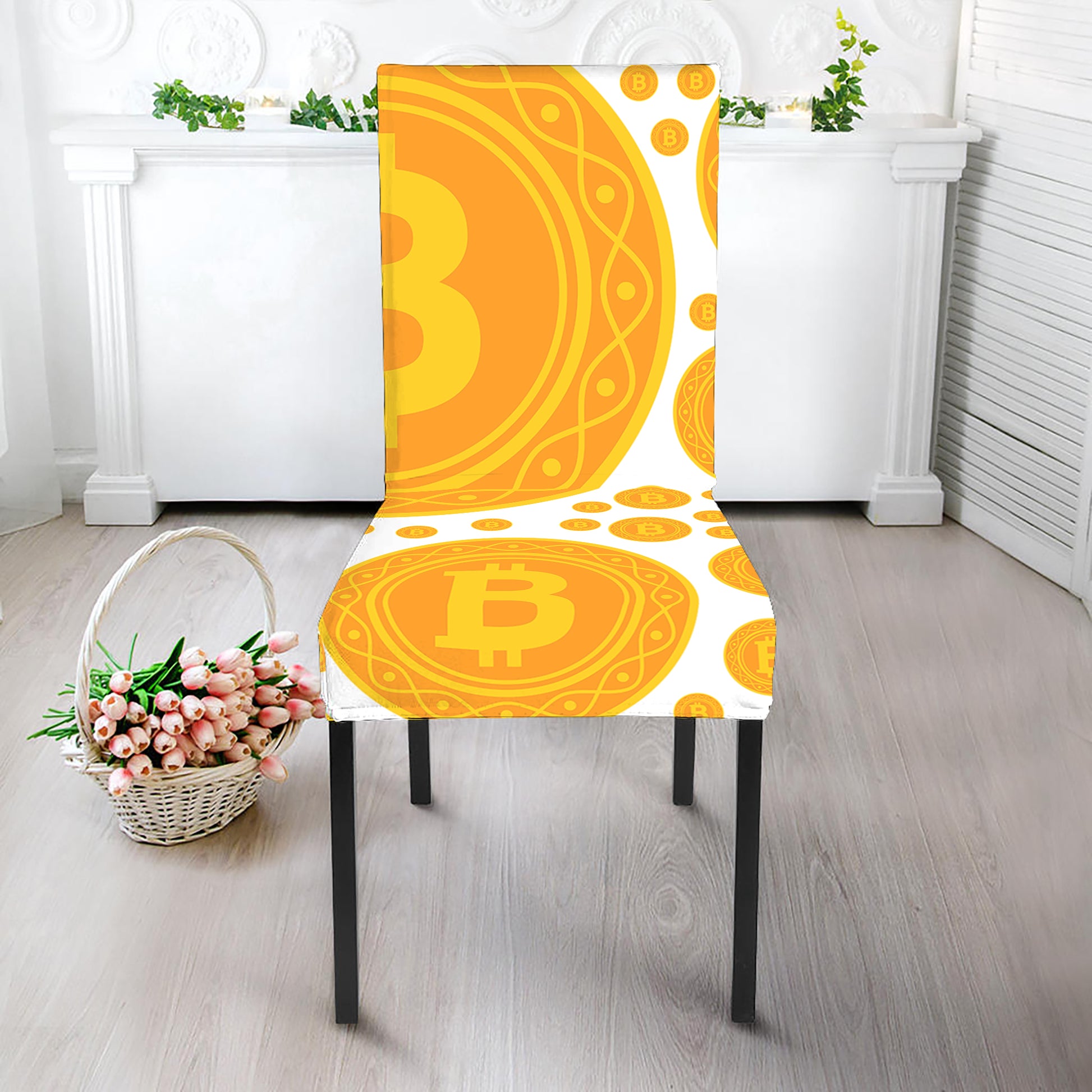 Bitcoin Crypto Pattern Print Dining Chair Slipcover