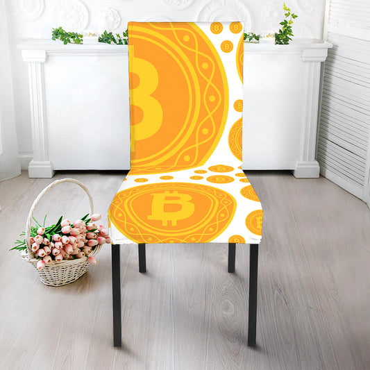 Bitcoin Crypto Pattern Print Dining Chair Slipcover