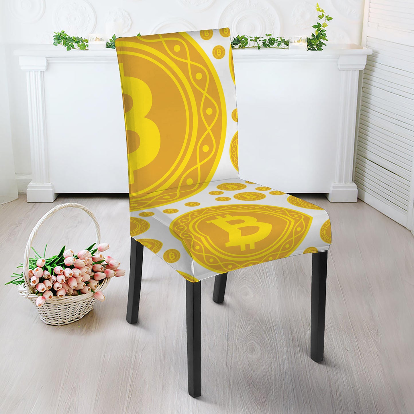 Bitcoin Crypto Pattern Print Dining Chair Slipcover