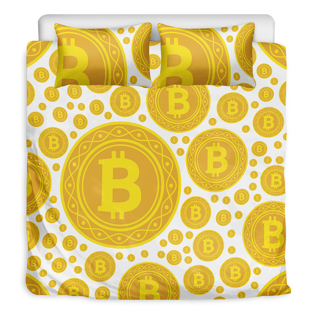 Bitcoin Crypto Pattern Print Duvet Cover Bedding Set