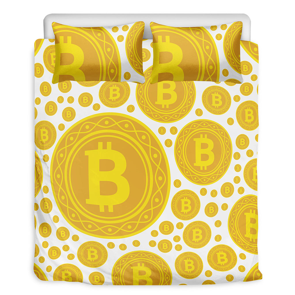 Bitcoin Crypto Pattern Print Duvet Cover Bedding Set