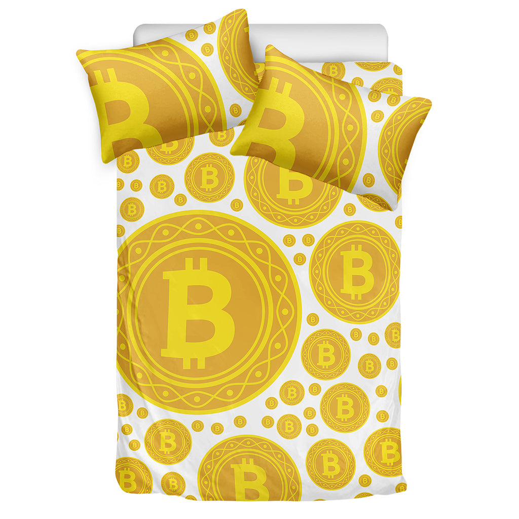 Bitcoin Crypto Pattern Print Duvet Cover Bedding Set