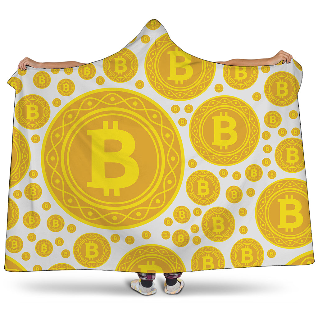 Bitcoin Crypto Pattern Print Hooded Blanket