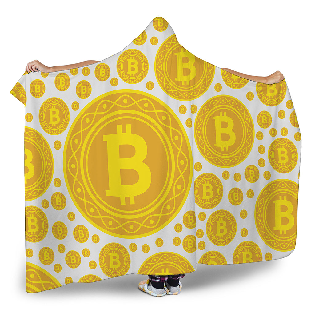 Bitcoin Crypto Pattern Print Hooded Blanket