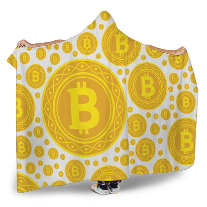 Bitcoin Crypto Pattern Print Hooded Blanket