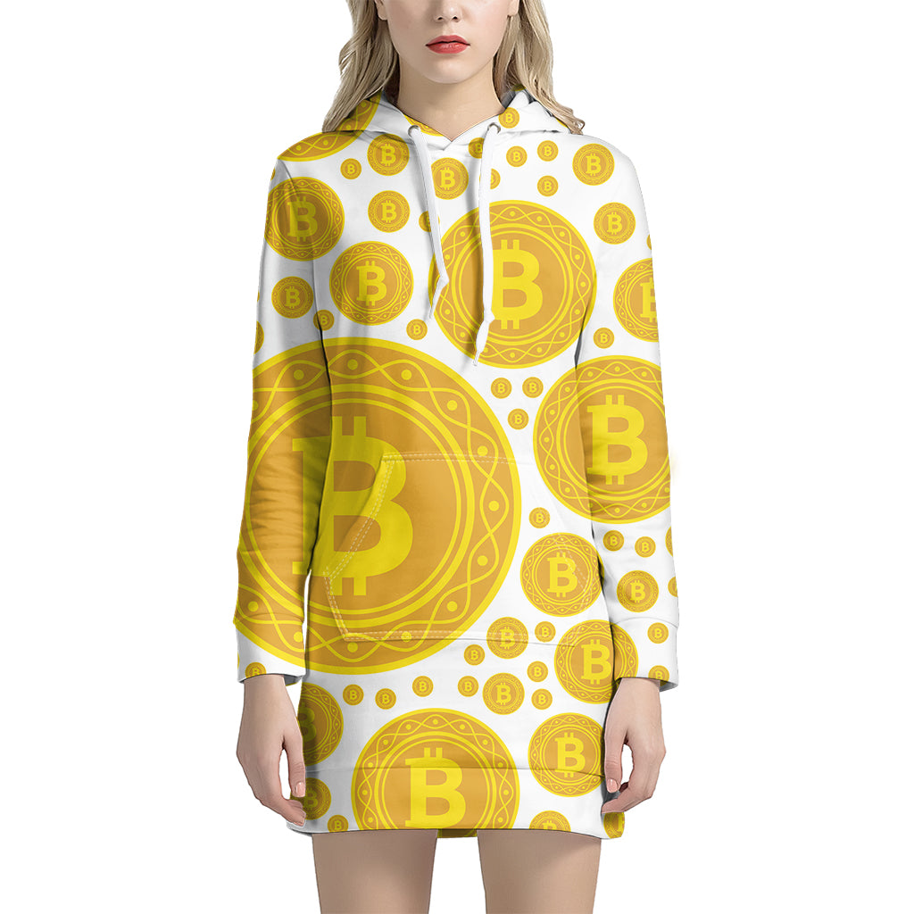 Bitcoin Crypto Pattern Print Hoodie Dress