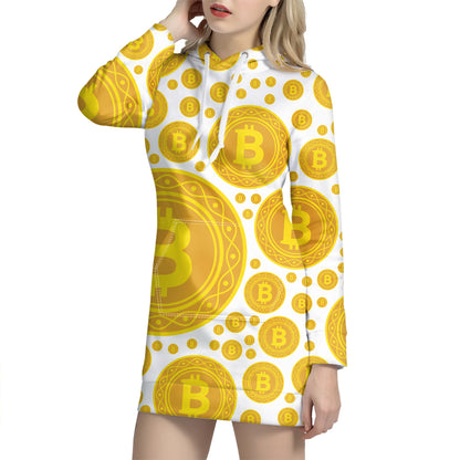 Bitcoin Crypto Pattern Print Hoodie Dress
