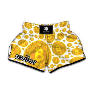 Bitcoin Crypto Pattern Print Muay Thai Boxing Shorts