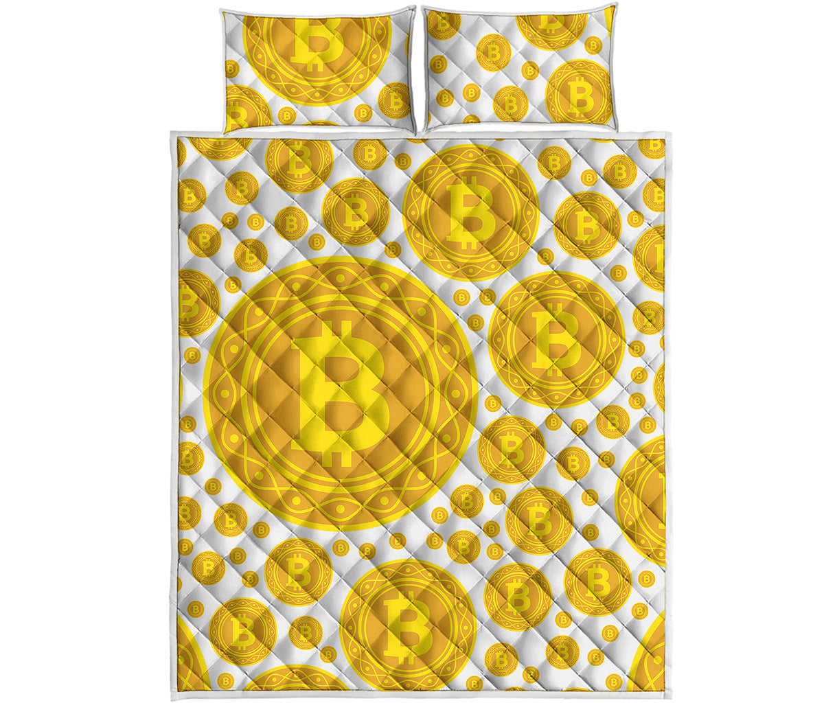 Bitcoin Crypto Pattern Print Quilt Bed Set