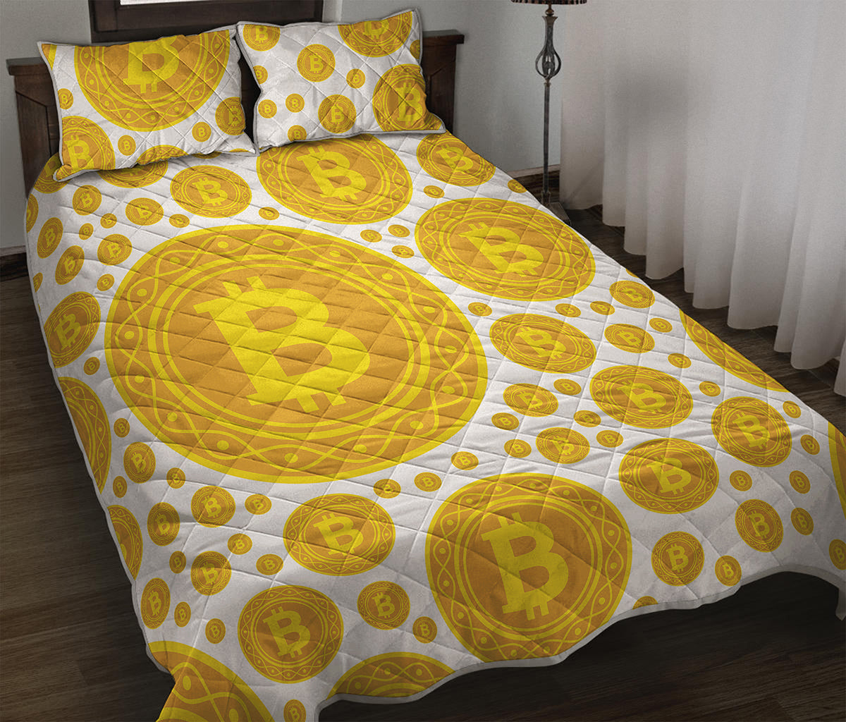Bitcoin Crypto Pattern Print Quilt Bed Set