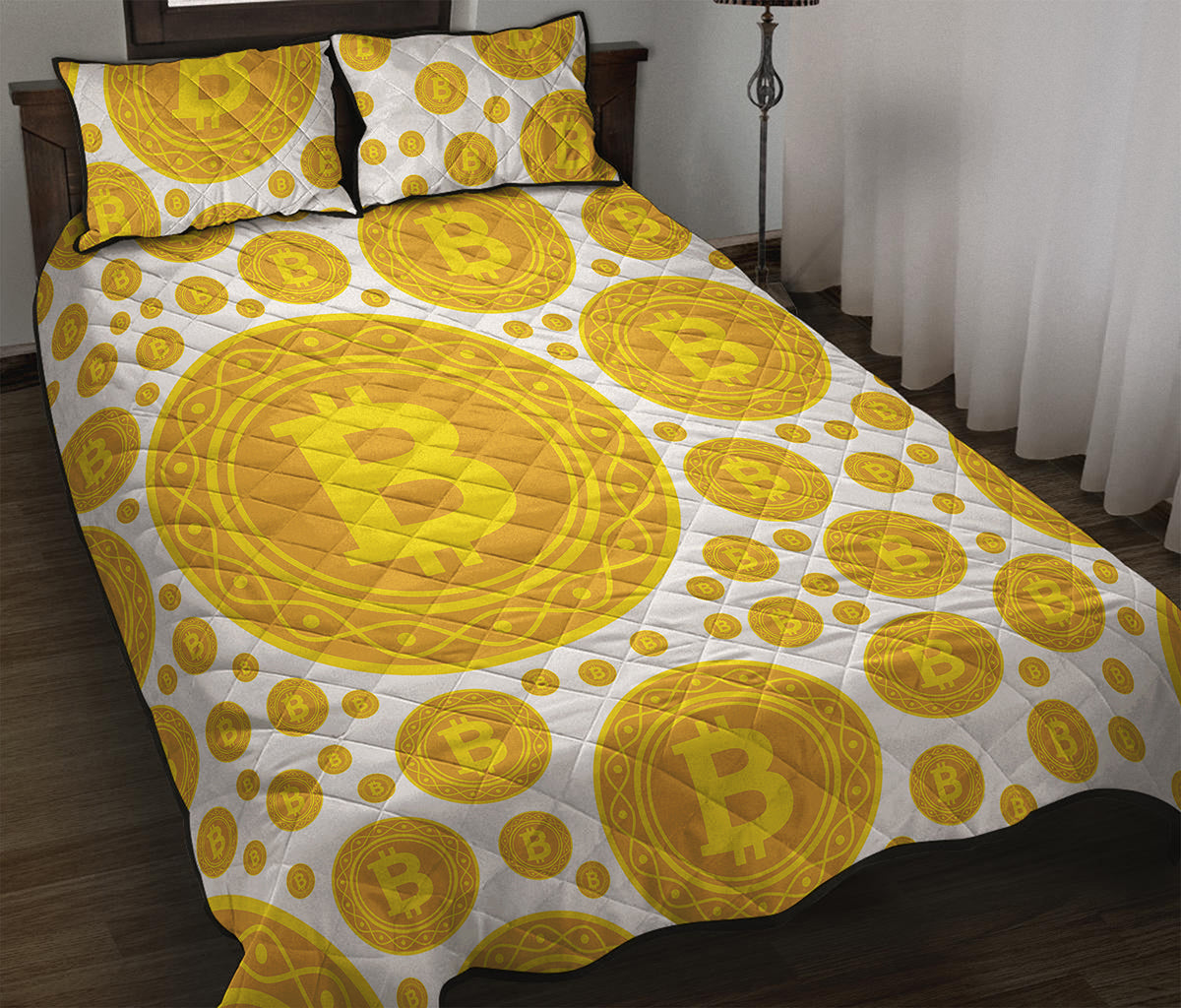 Bitcoin Crypto Pattern Print Quilt Bed Set
