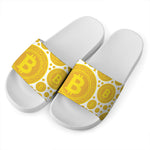 Bitcoin Crypto Pattern Print White Slide Sandals