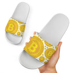 Bitcoin Crypto Pattern Print White Slide Sandals