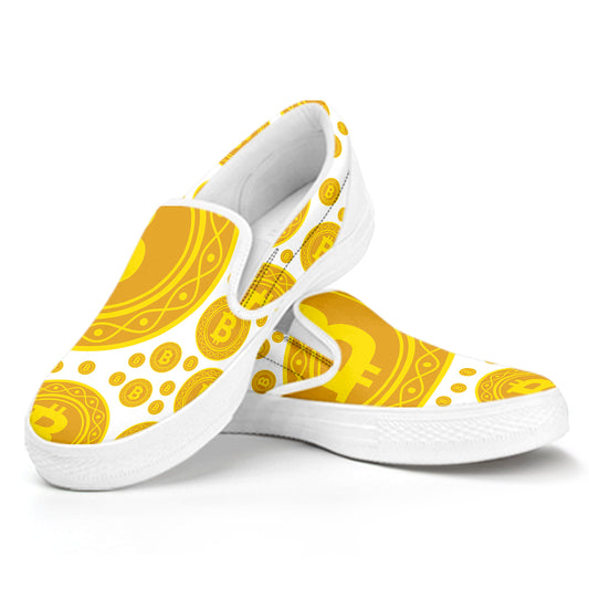 Bitcoin Crypto Pattern Print White Slip On Shoes