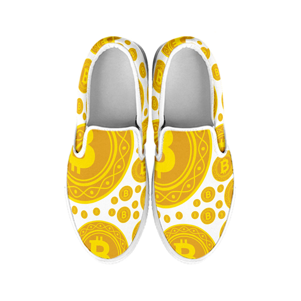 Bitcoin Crypto Pattern Print White Slip On Shoes