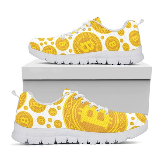 Bitcoin Crypto Pattern Print White Sneakers