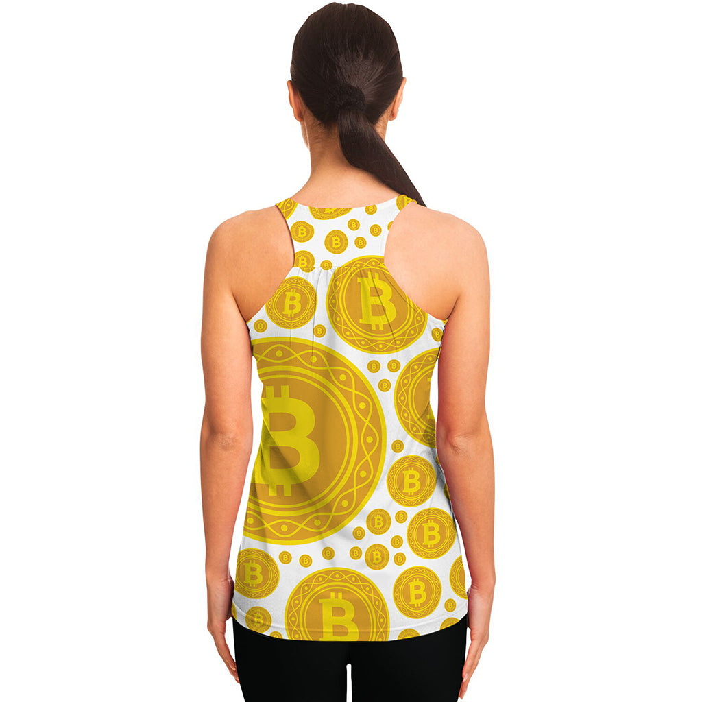 Bitcoin Crypto Pattern Print Women's Racerback Tank Top