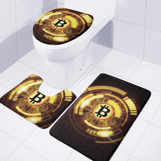 Bitcoin Crypto Symbol Print 3 Piece Bath Mat Set