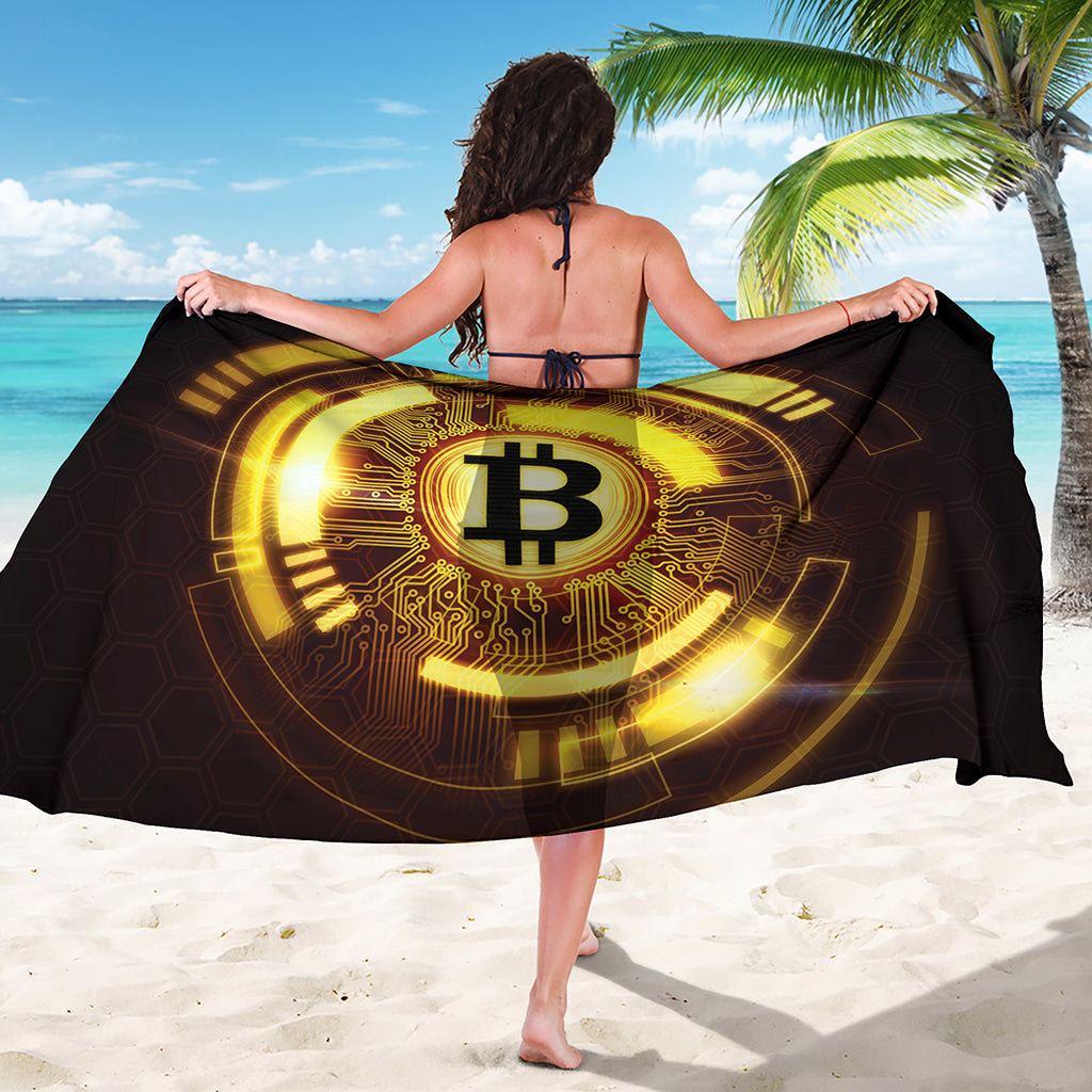 Bitcoin Crypto Symbol Print Beach Sarong Wrap