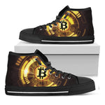 Bitcoin Crypto Symbol Print Black High Top Shoes