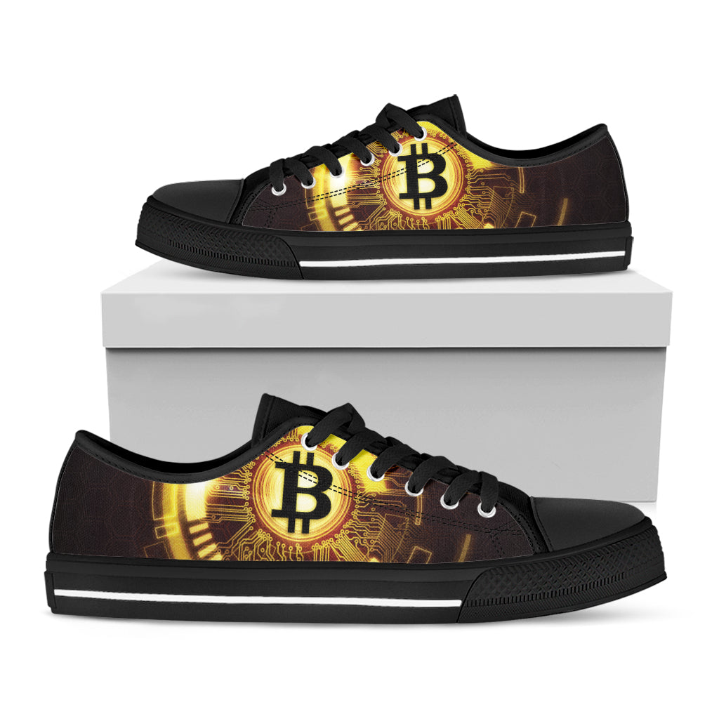 Bitcoin Crypto Symbol Print Black Low Top Shoes 