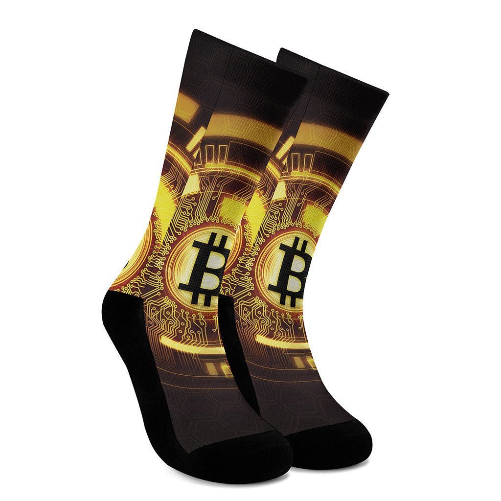 Bitcoin Crypto Symbol Print Crew Socks