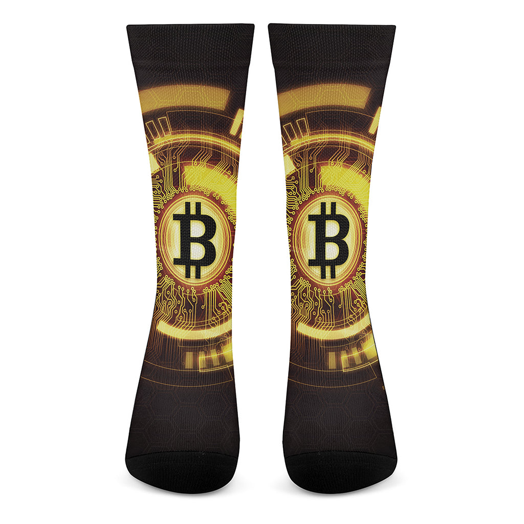 Bitcoin Crypto Symbol Print Crew Socks