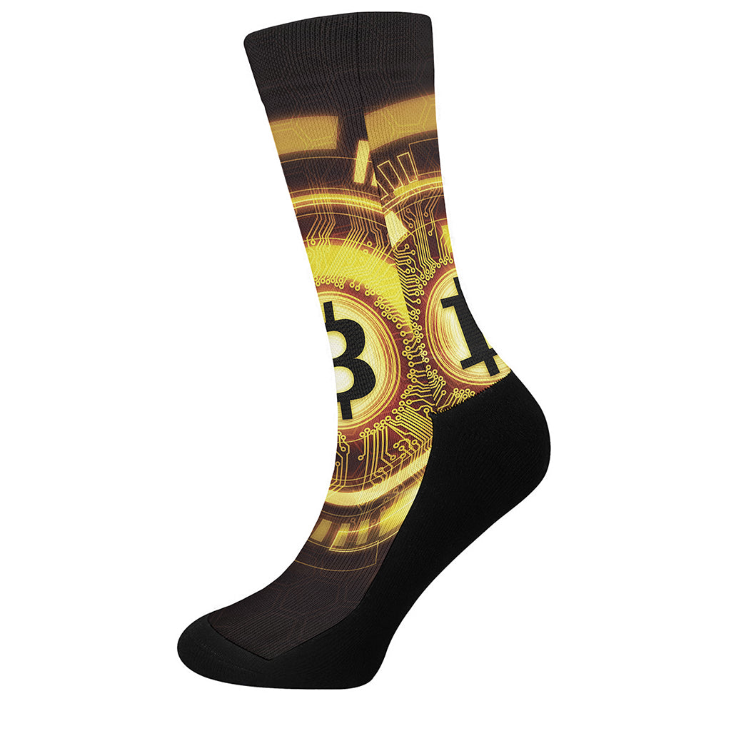 Bitcoin Crypto Symbol Print Crew Socks