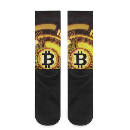 Bitcoin Crypto Symbol Print Crew Socks