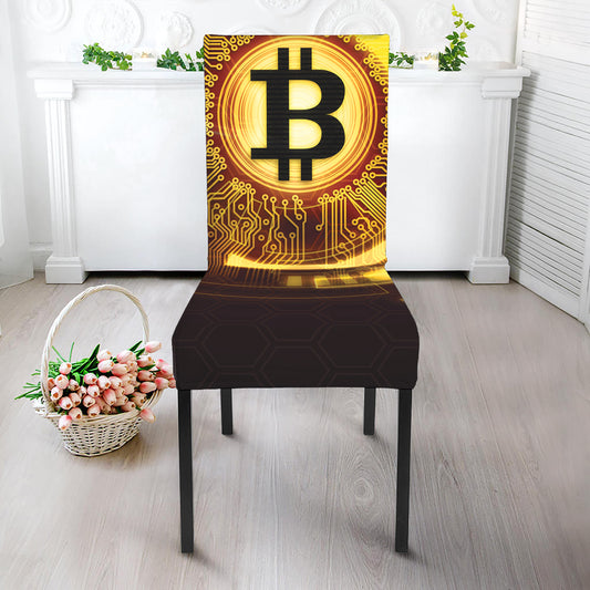 Bitcoin Crypto Symbol Print Dining Chair Slipcover