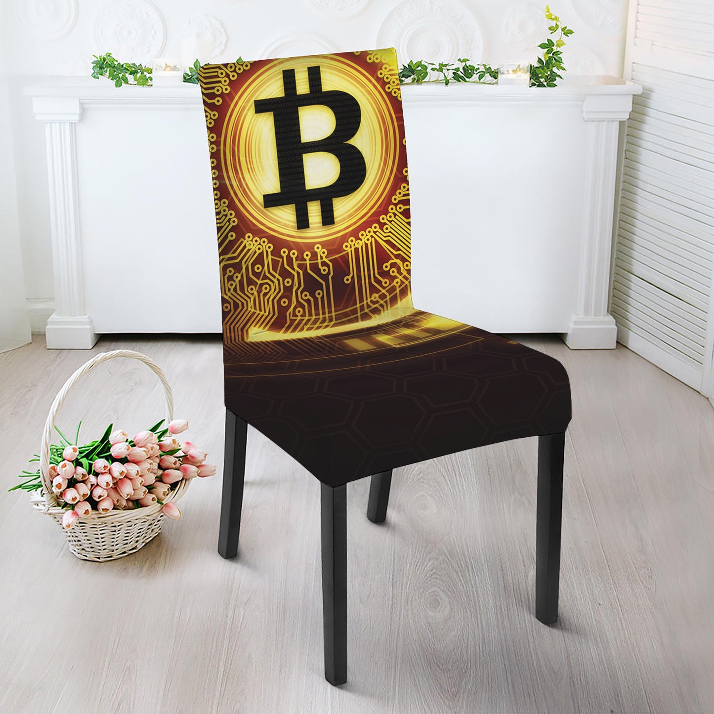 Bitcoin Crypto Symbol Print Dining Chair Slipcover