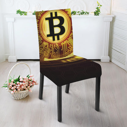 Bitcoin Crypto Symbol Print Dining Chair Slipcover