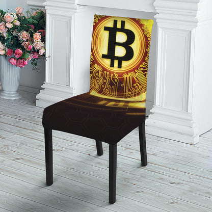 Bitcoin Crypto Symbol Print Dining Chair Slipcover