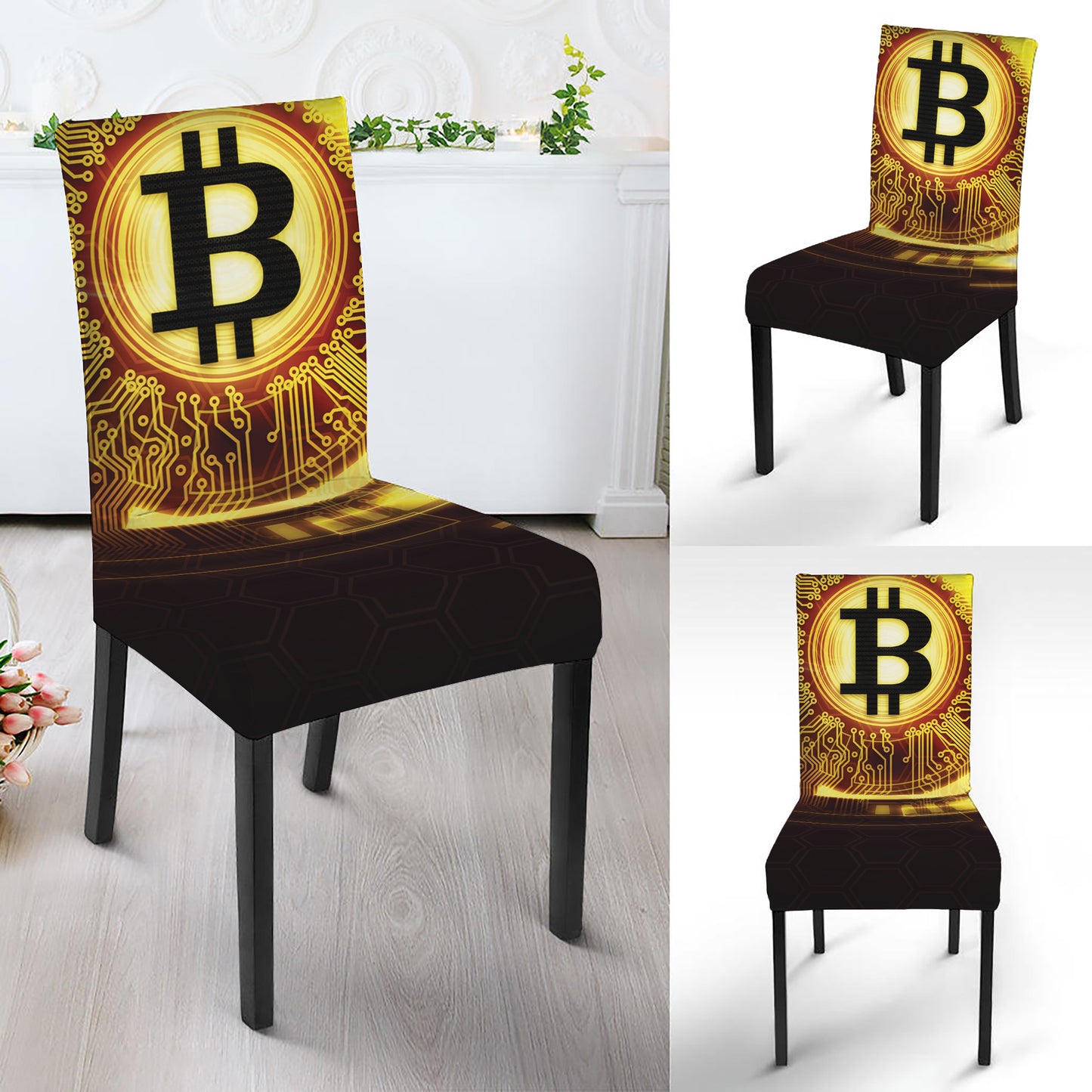 Bitcoin Crypto Symbol Print Dining Chair Slipcover