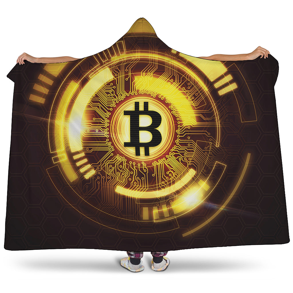 Bitcoin Crypto Symbol Print Hooded Blanket