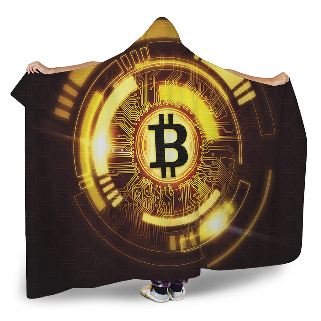 Bitcoin Crypto Symbol Print Hooded Blanket