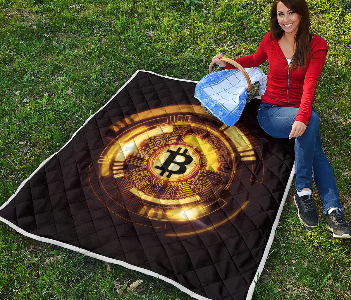 Bitcoin Crypto Symbol Print Quilt