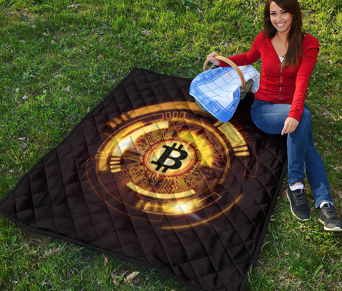 Bitcoin Crypto Symbol Print Quilt