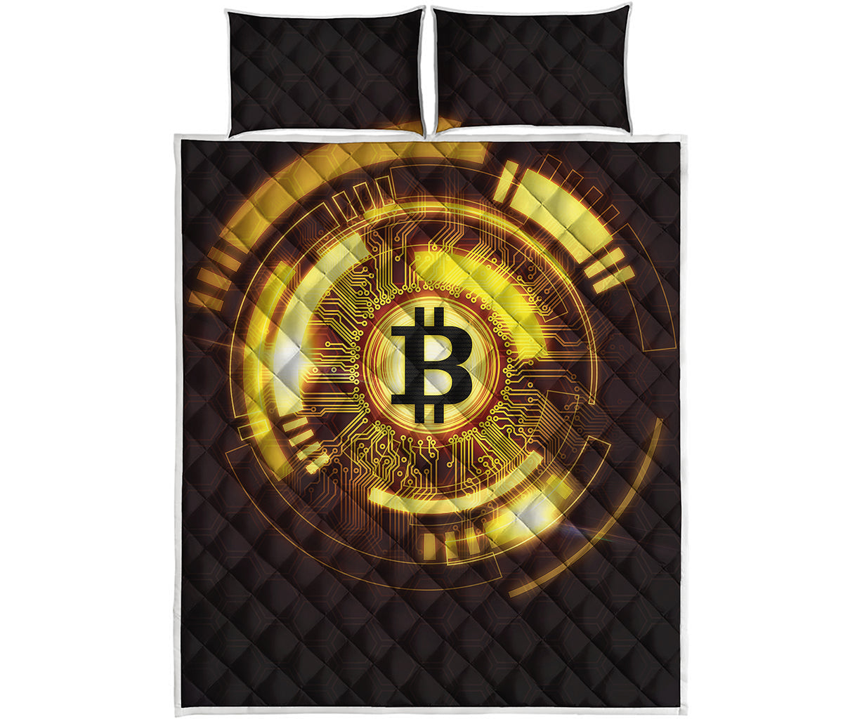 Bitcoin Crypto Symbol Print Quilt Bed Set