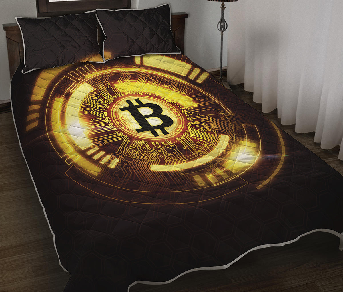 Bitcoin Crypto Symbol Print Quilt Bed Set