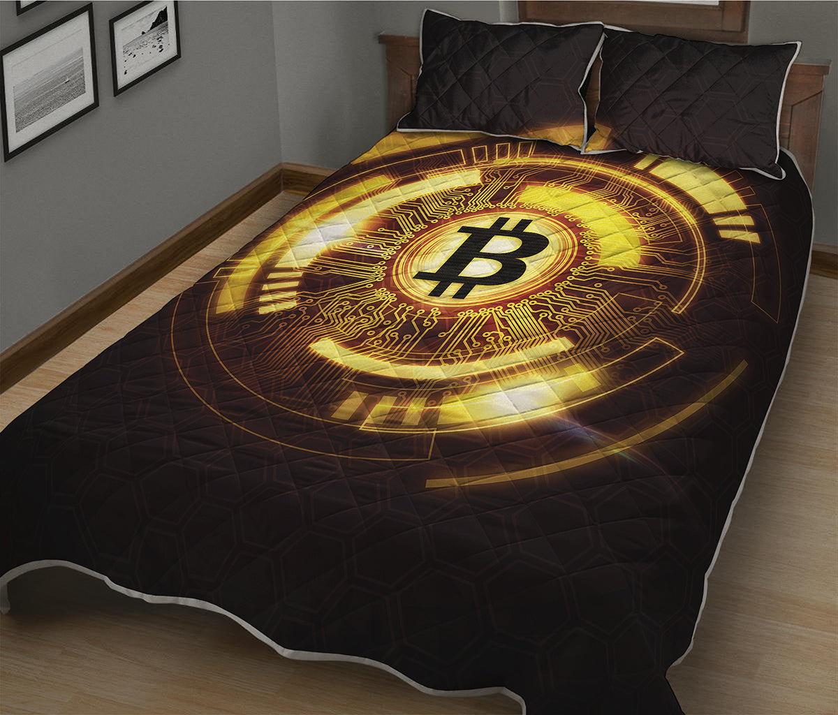 Bitcoin Crypto Symbol Print Quilt Bed Set