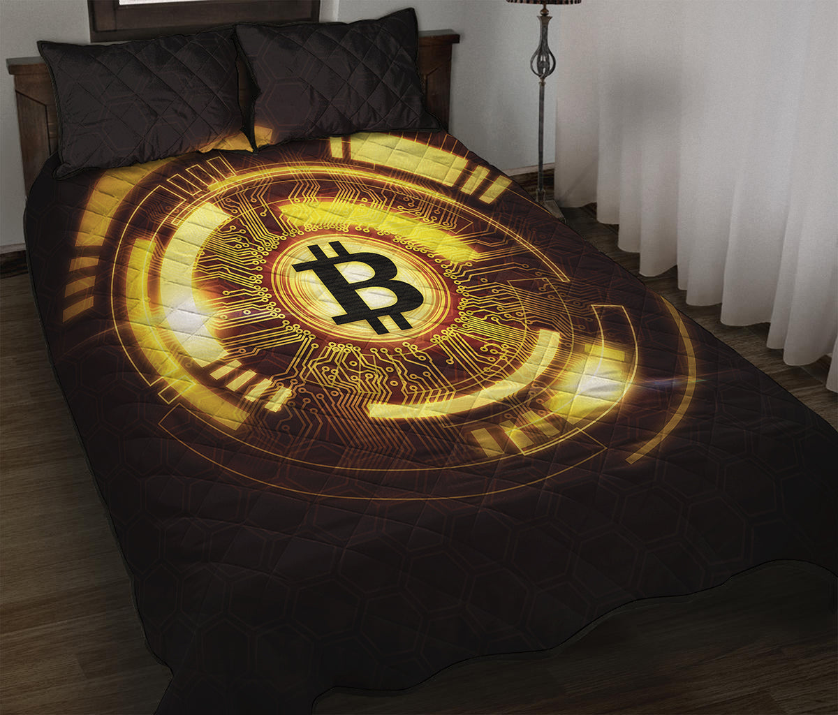 Bitcoin Crypto Symbol Print Quilt Bed Set