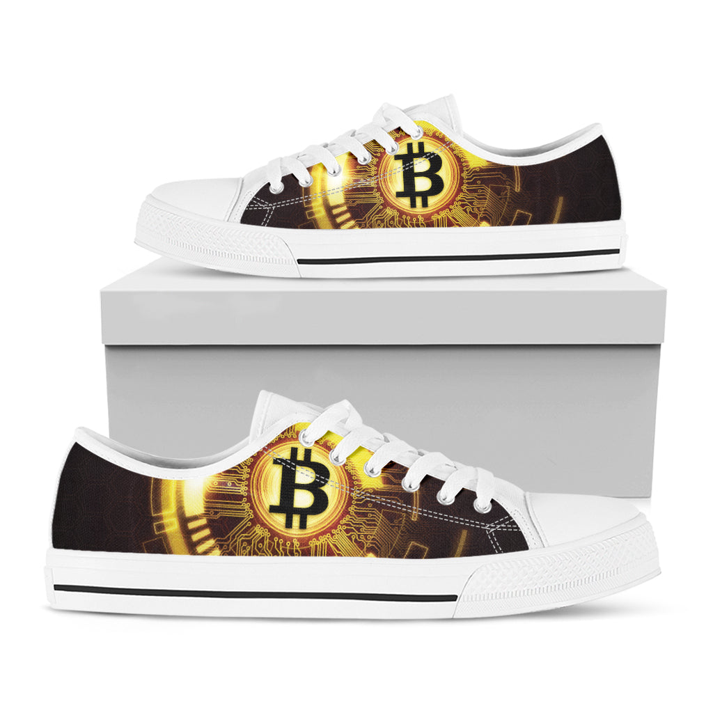 Bitcoin Crypto Symbol Print White Low Top Shoes
