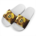 Bitcoin Crypto Symbol Print White Slide Sandals