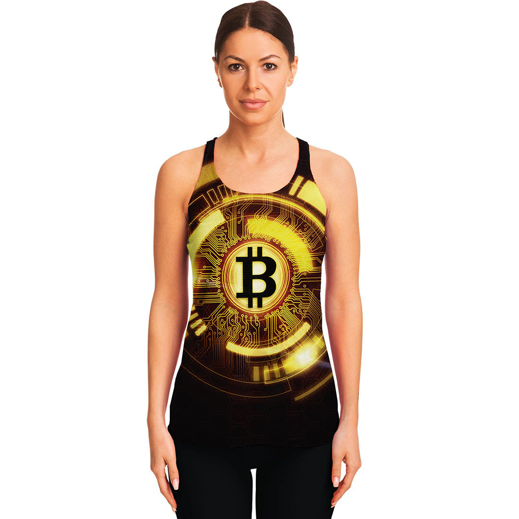 Bitcoin Crypto Symbol Print Women's Racerback Tank Top