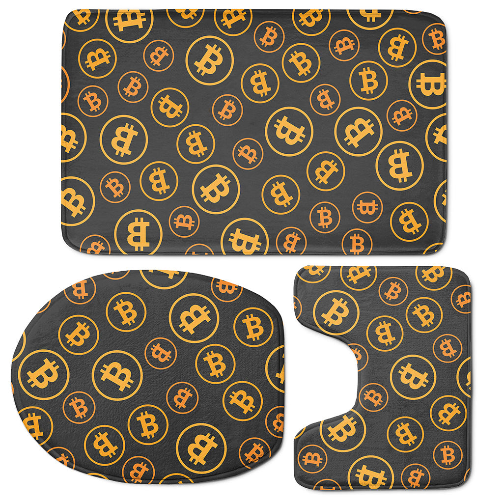 Bitcoin Cryptocurrency Pattern Print 3 Piece Bath Mat Set
