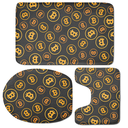 Bitcoin Cryptocurrency Pattern Print 3 Piece Bath Mat Set