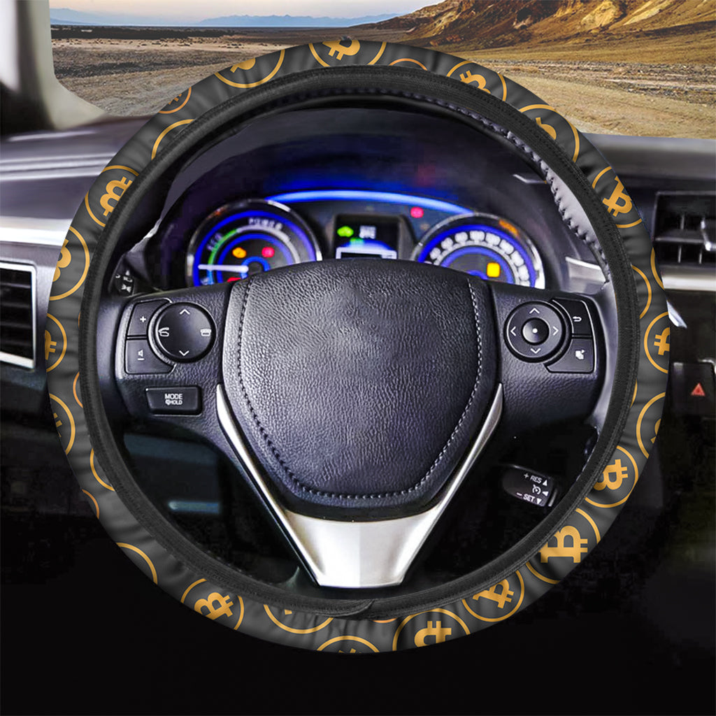 Bitcoin Cryptocurrency Pattern Print Car Steering Wheel Cover
